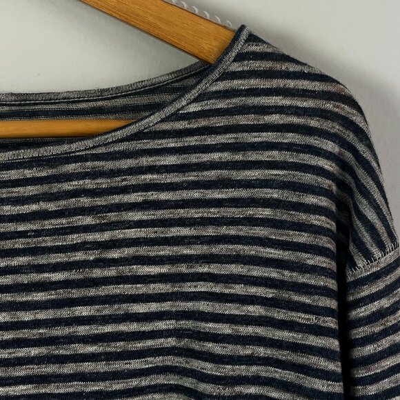 Michael Stars Boatneck Navy Striped Linen Top Small - Picture 1 of 6